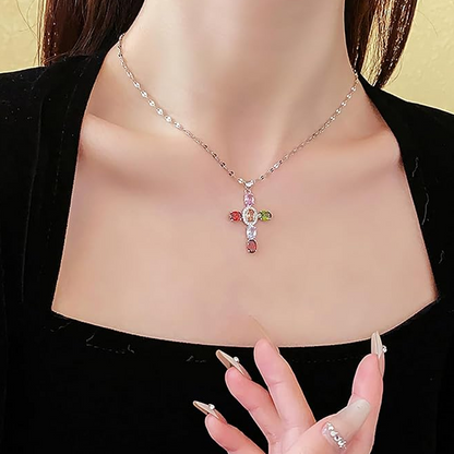 💖Farbenfrohe Strass-Kreuz-Anhänger Halsketten
