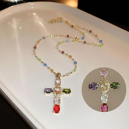 💖Farbenfrohe Strass-Kreuz-Anhänger Halsketten