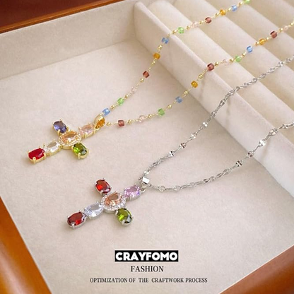 💖Farbenfrohe Strass-Kreuz-Anhänger Halsketten