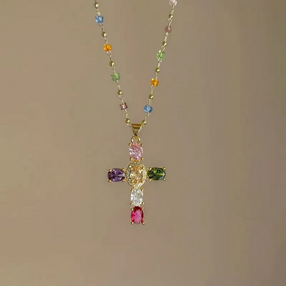 💖Farbenfrohe Strass-Kreuz-Anhänger Halsketten