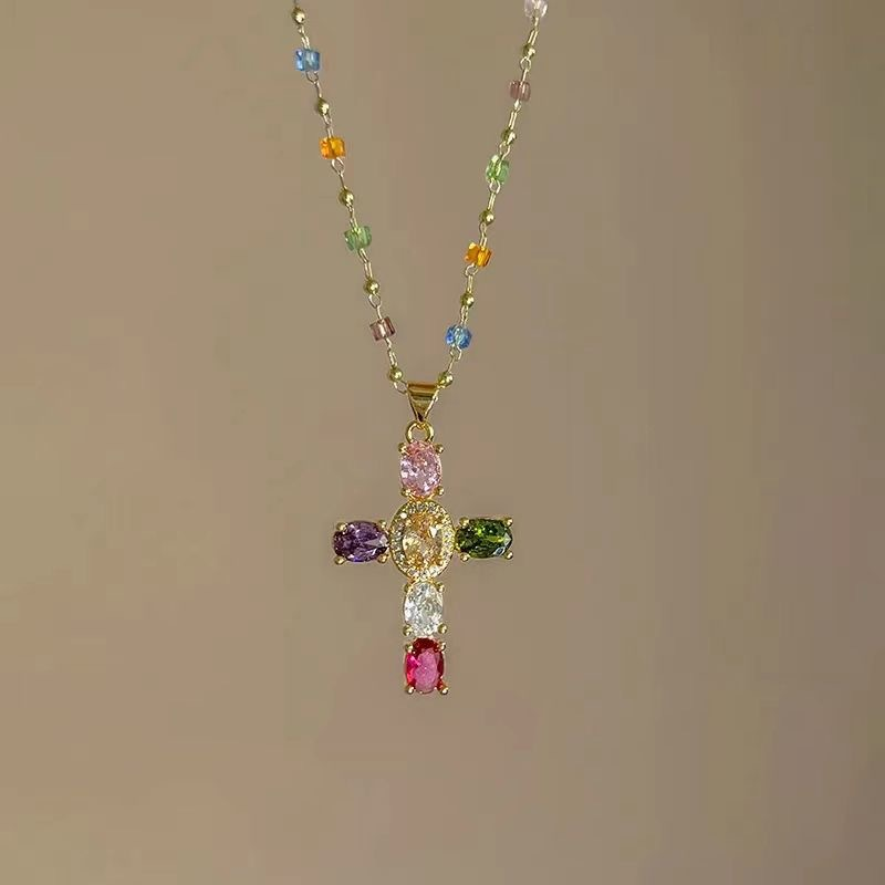✨🎅Weihnachtsangebote – Nur für kurze Zeit!⏰Bunte Strass-Kreuz-Anhänger-Halsketten