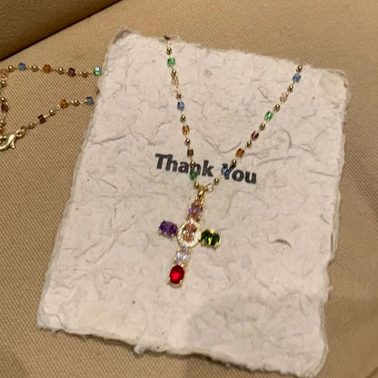 💖Farbenfrohe Strass-Kreuz-Anhänger Halsketten