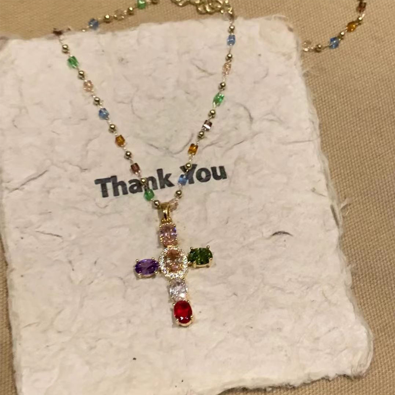 💖Farbenfrohe Strass-Kreuz-Anhänger Halsketten