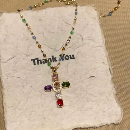 💖Farbenfrohe Strass-Kreuz-Anhänger Halsketten