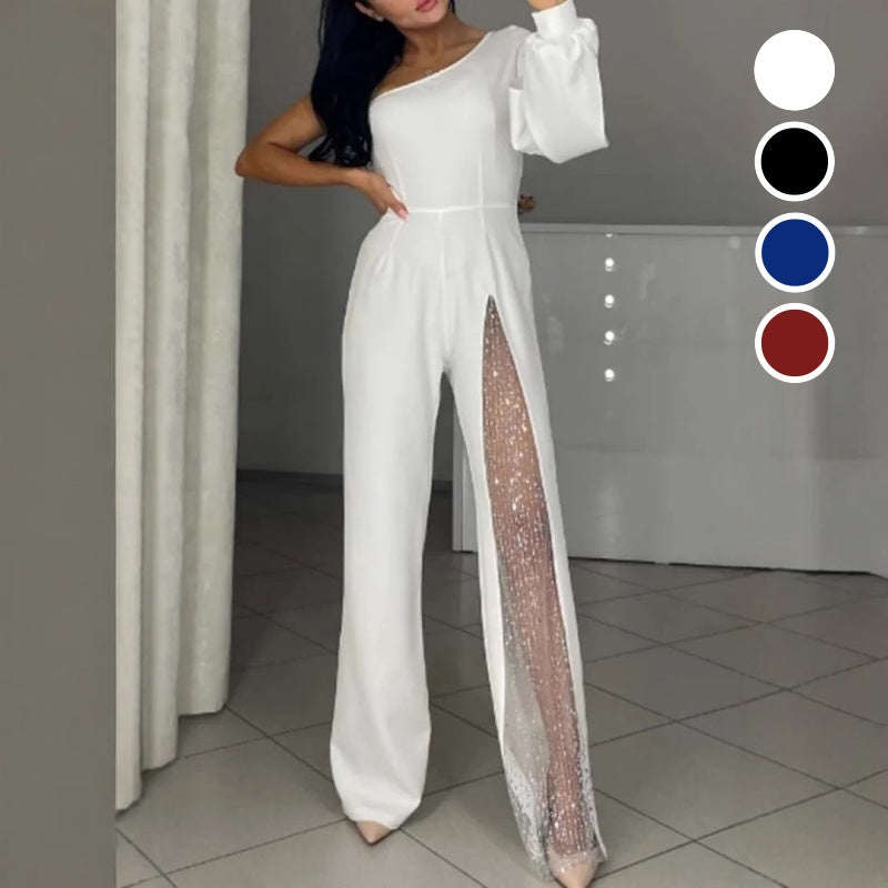 Glitzer-Mesh-Overall mit Ein-Schulter-Träger und Schlag