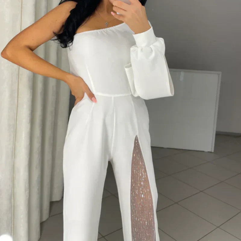 Glitzer-Mesh-Overall mit Ein-Schulter-Träger und Schlag