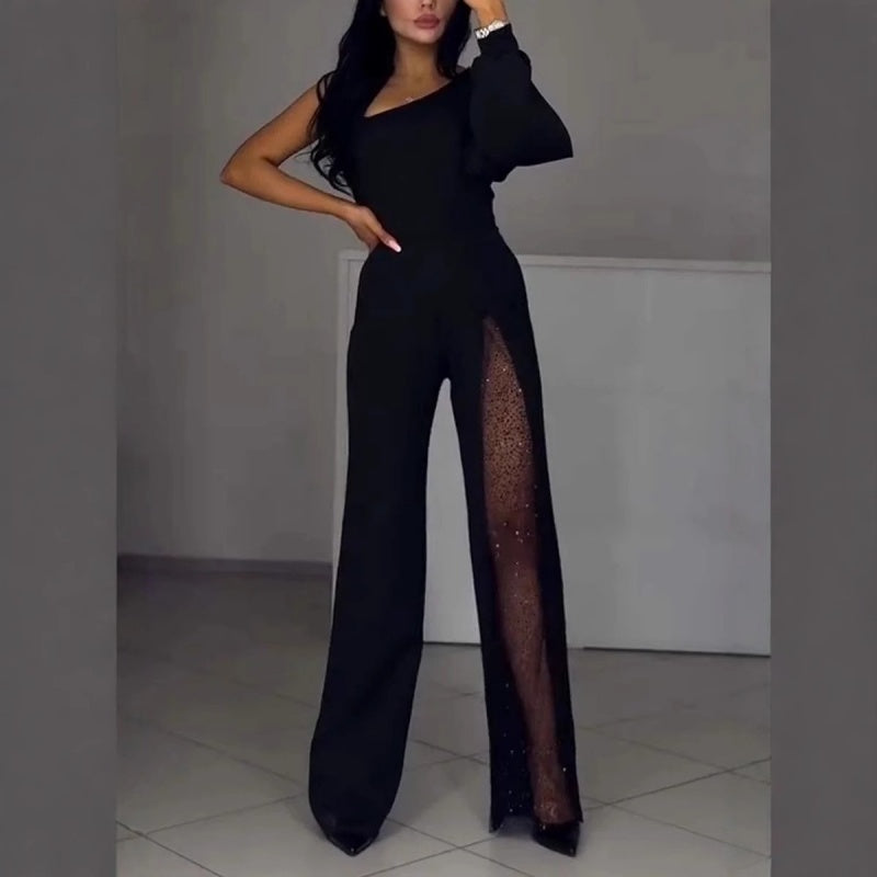 Glitzer-Mesh-Overall mit Ein-Schulter-Träger und Schlag