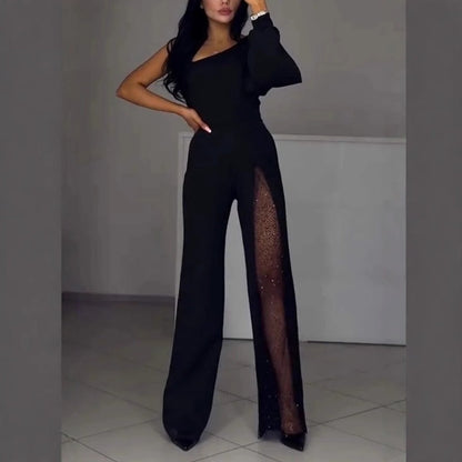 Glitzer-Mesh-Overall mit Ein-Schulter-Träger und Schlag