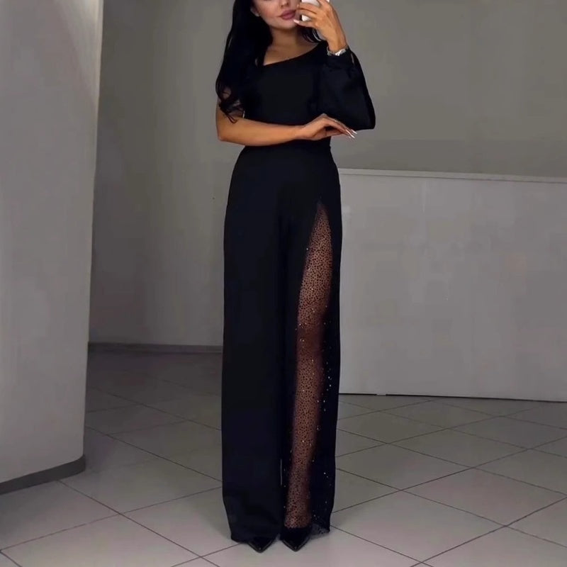 Glitzer-Mesh-Overall mit Ein-Schulter-Träger und Schlag