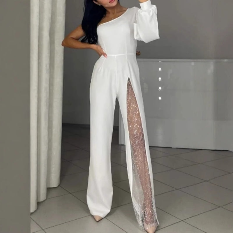 Glitzer-Mesh-Overall mit Ein-Schulter-Träger und Schlag