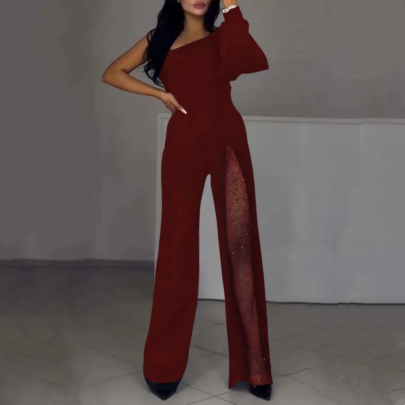 Glitzer-Mesh-Overall mit Ein-Schulter-Träger und Schlag