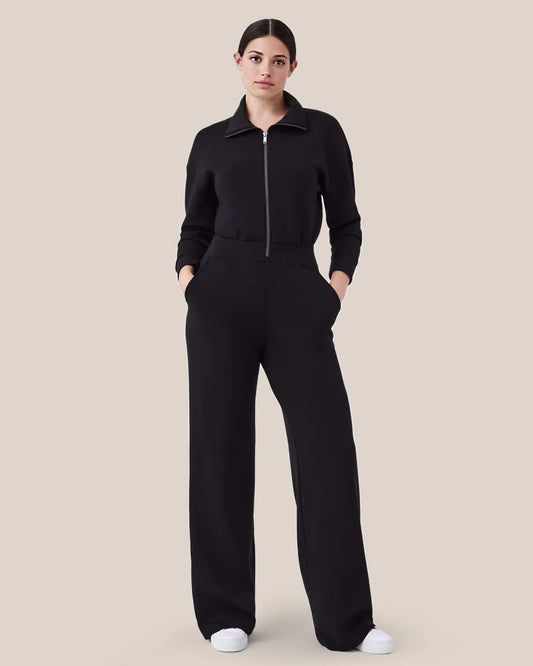 🔥AirEase Weitbein Jumpsuit-👏4-Wege-Stretch, Frontreißverschluss und praktische Taschen!