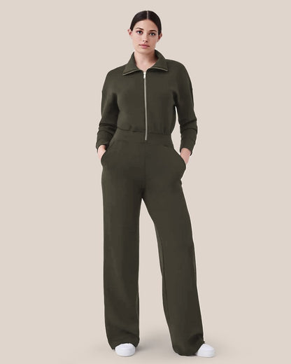 🔥AirEase Weitbein Jumpsuit-👏4-Wege-Stretch, Frontreißverschluss und praktische Taschen!