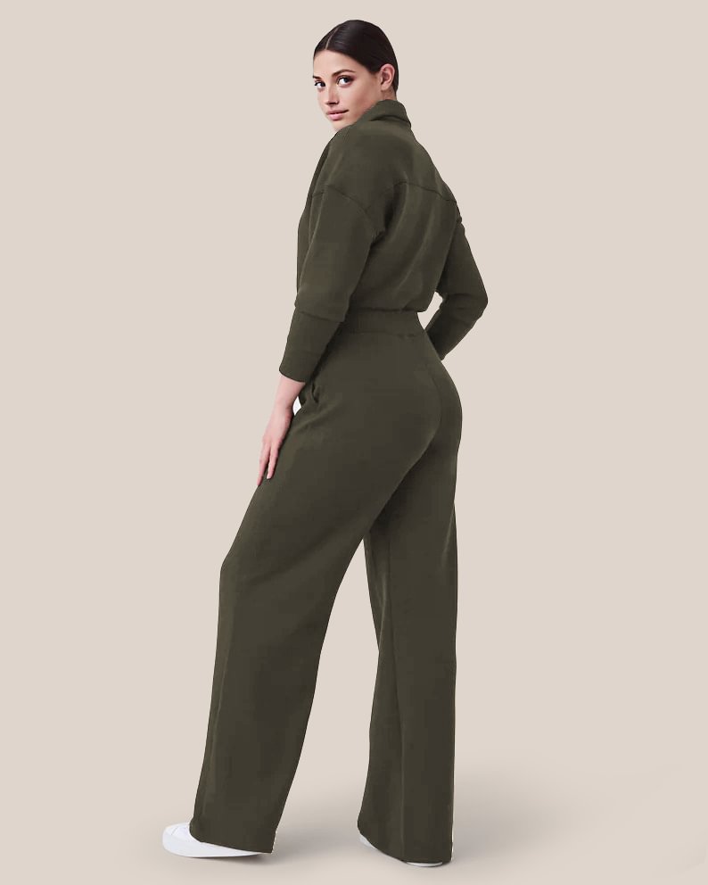 🔥AirEase Weitbein Jumpsuit-👏4-Wege-Stretch, Frontreißverschluss und praktische Taschen!