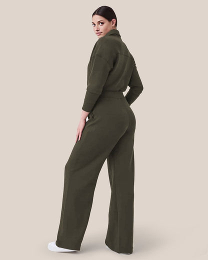 🔥AirEase Weitbein Jumpsuit-👏4-Wege-Stretch, Frontreißverschluss und praktische Taschen!