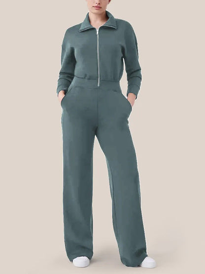 🔥AirEase Weitbein Jumpsuit-👏4-Wege-Stretch, Frontreißverschluss und praktische Taschen!