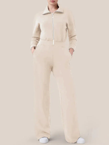🔥AirEase Weitbein Jumpsuit-👏4-Wege-Stretch, Frontreißverschluss und praktische Taschen!