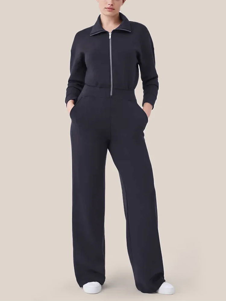 🔥AirEase Weitbein Jumpsuit-👏4-Wege-Stretch, Frontreißverschluss und praktische Taschen!