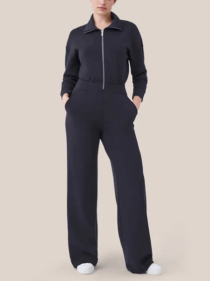 🔥AirEase Weitbein Jumpsuit-👏4-Wege-Stretch, Frontreißverschluss und praktische Taschen!