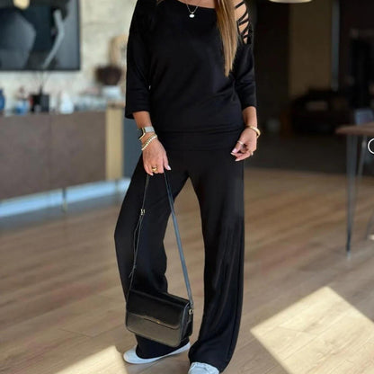 Damen lässiges 2-teiliges Sport-Set mit schulterfreiem Oberteil