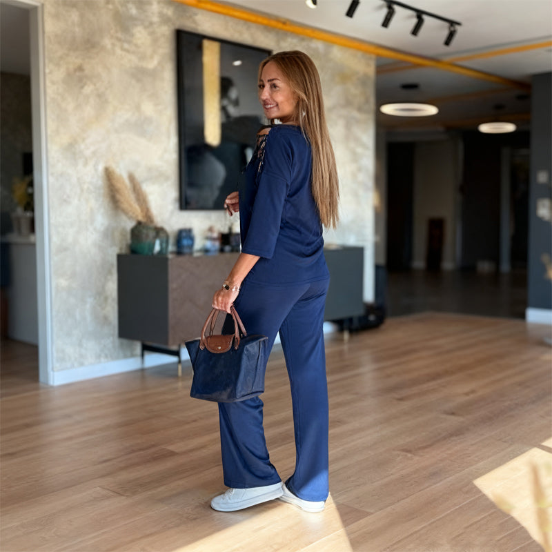 Damen lässiges 2-teiliges Sport-Set mit schulterfreiem Oberteil