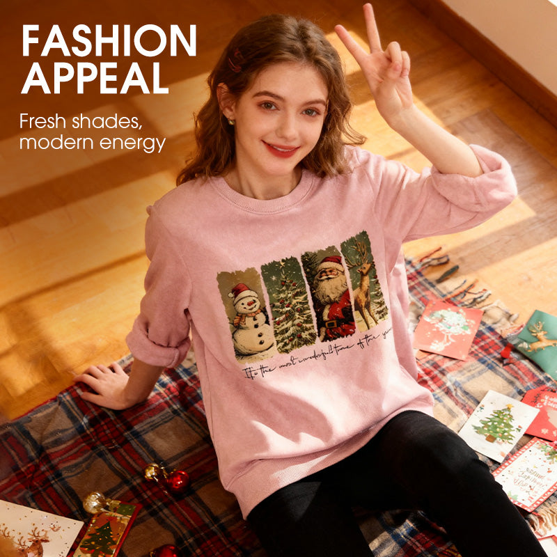 Damen-Weihnachts-Doodle-Sweatshirt mit Rundhalsausschnitt