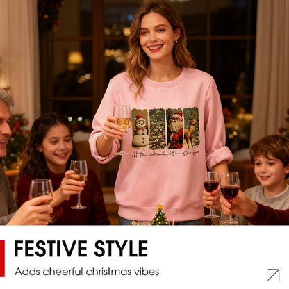 Damen-Weihnachts-Doodle-Sweatshirt mit Rundhalsausschnitt