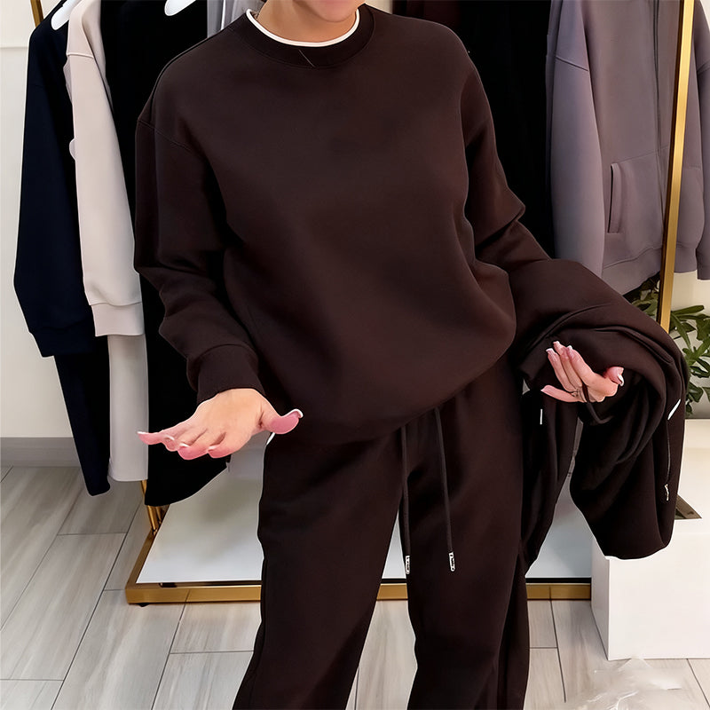 Damenmode Rundhals-Oberteil & Hose 2-teiliges Set