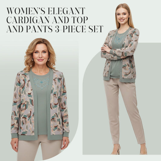Elegantes 3-teiliges Damen-Set – Strickjacke, Top und Hose für stilvolle Outfits