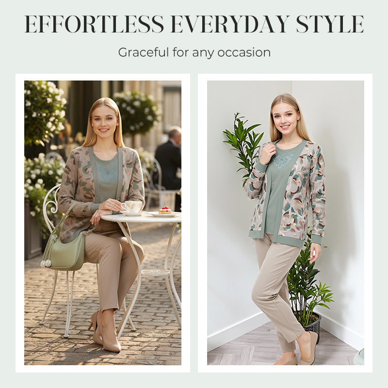 Elegantes 3-teiliges Damen-Set – Strickjacke, Top und Hose für stilvolle Outfits