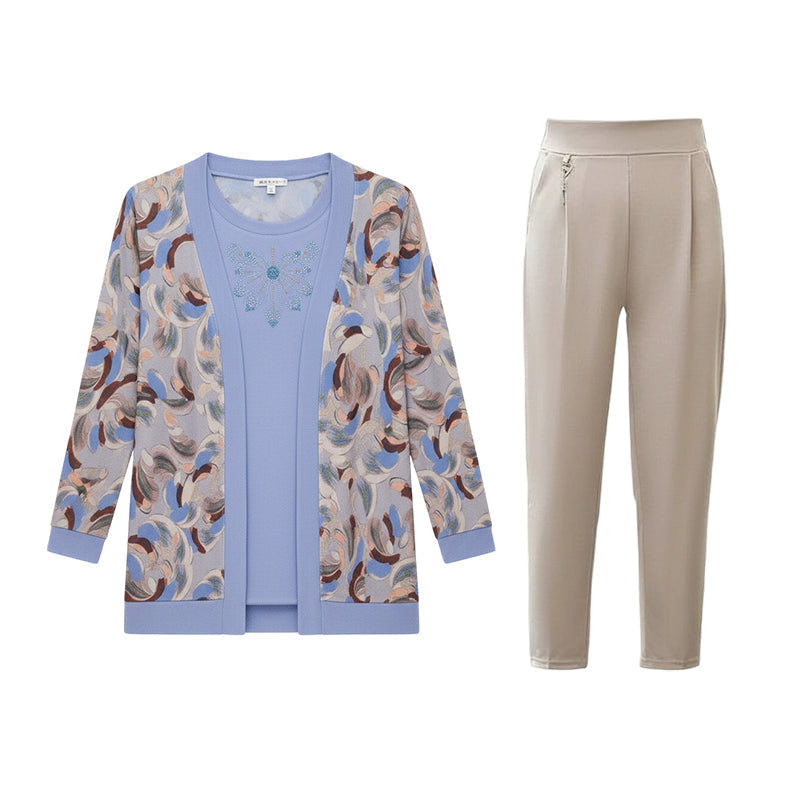 Elegantes 3-teiliges Damen-Set – Strickjacke, Top und Hose für stilvolle Outfits