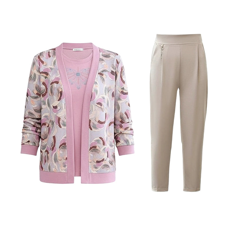 Elegantes 3-teiliges Damen-Set – Strickjacke, Top und Hose für stilvolle Outfits