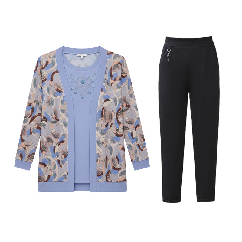 Elegantes 3-teiliges Damen-Set – Strickjacke, Top und Hose für stilvolle Outfits