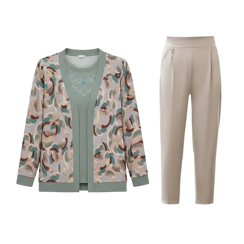 Elegantes 3-teiliges Damen-Set – Strickjacke, Top und Hose für stilvolle Outfits