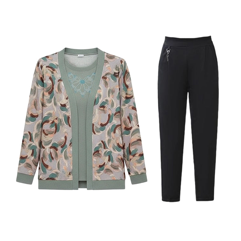 Elegantes 3-teiliges Damen-Set – Strickjacke, Top und Hose für stilvolle Outfits