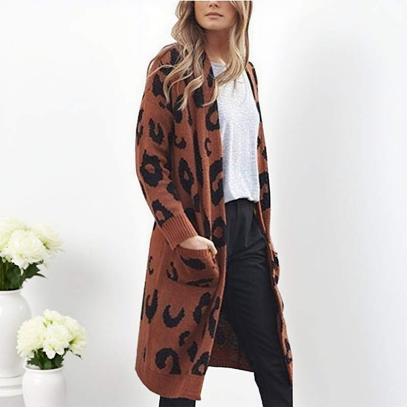 Women's Fashion Leopard Pattern Knit Cardigan