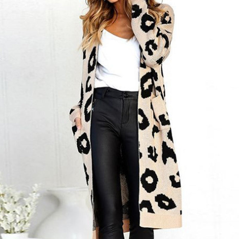 Women's Fashion Leopard Pattern Knit Cardigan