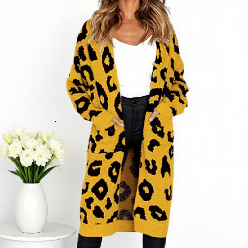Women's Fashion Leopard Pattern Knit Cardigan