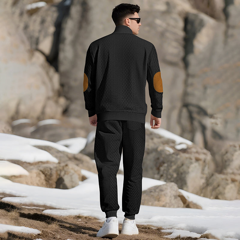 🔥Kostenloser Versand 🔥Lässiges Jacquard-Oberteil mit Stehkragen und Hose mit elastischen Bündchen