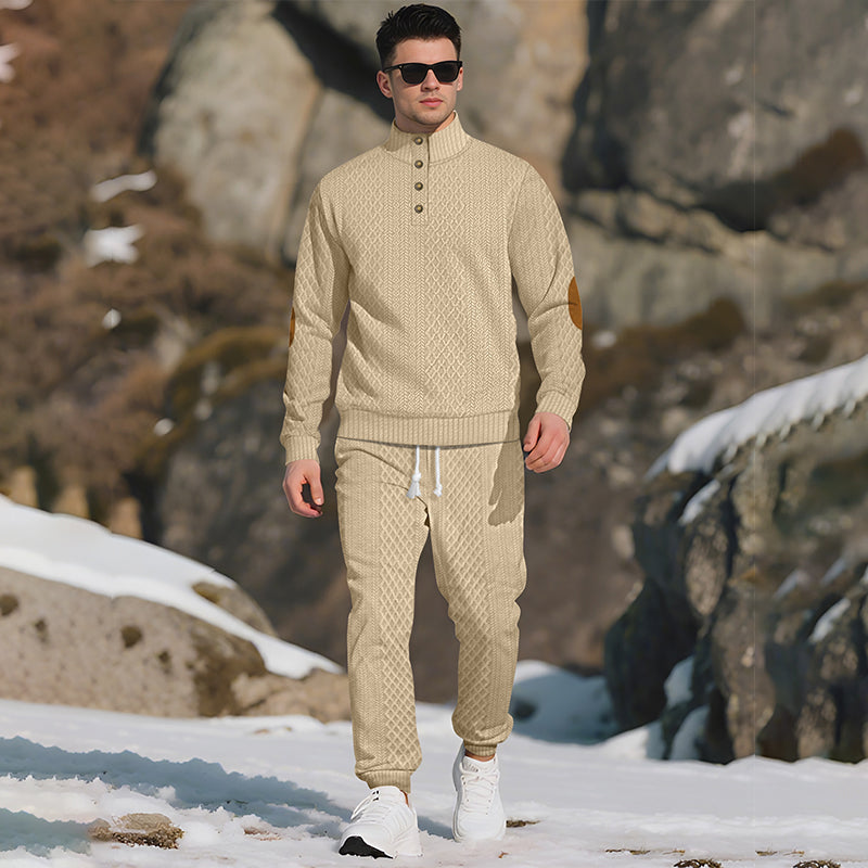 🔥Kostenloser Versand 🔥Lässiges Jacquard-Oberteil mit Stehkragen und Hose mit elastischen Bündchen