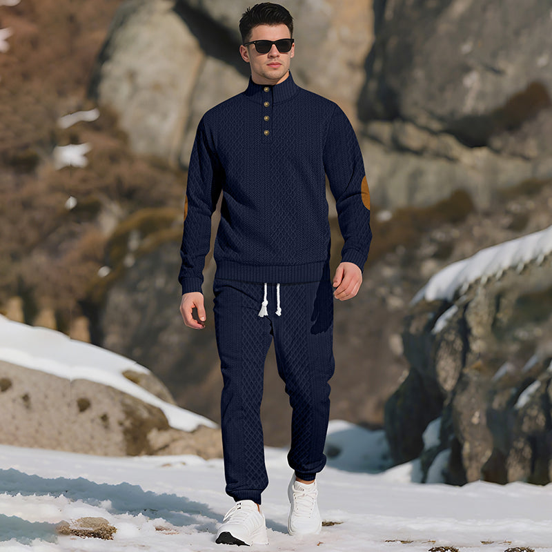 🔥Kostenloser Versand 🔥Lässiges Jacquard-Oberteil mit Stehkragen und Hose mit elastischen Bündchen