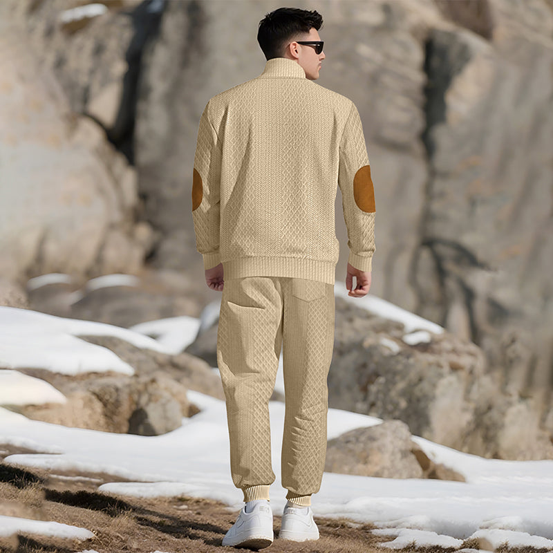 🔥Kostenloser Versand 🔥Lässiges Jacquard-Oberteil mit Stehkragen und Hose mit elastischen Bündchen