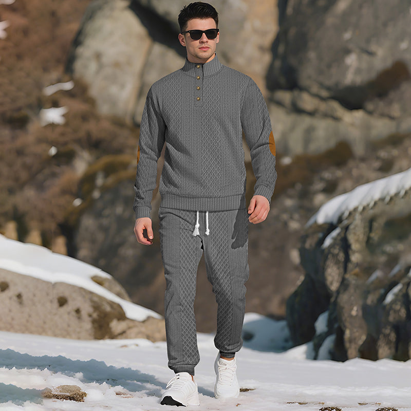 🔥Kostenloser Versand 🔥Lässiges Jacquard-Oberteil mit Stehkragen und Hose mit elastischen Bündchen