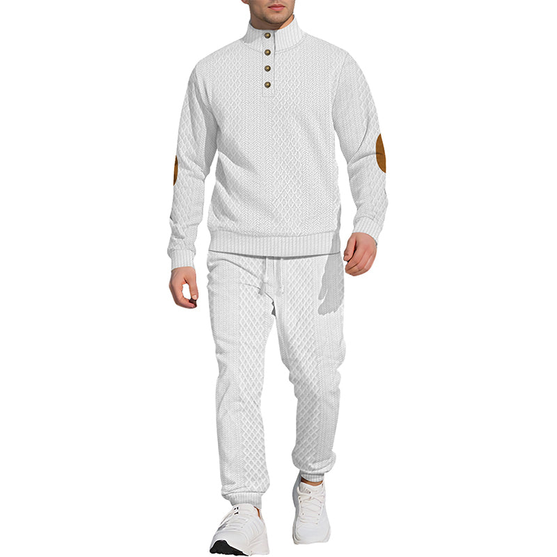 🔥Kostenloser Versand 🔥Lässiges Jacquard-Oberteil mit Stehkragen und Hose mit elastischen Bündchen