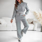 2-teiliges Rippstrick-Langarm-Crop-Top mit Weitbeinhose als abgestimmtes Lounge-Outfit