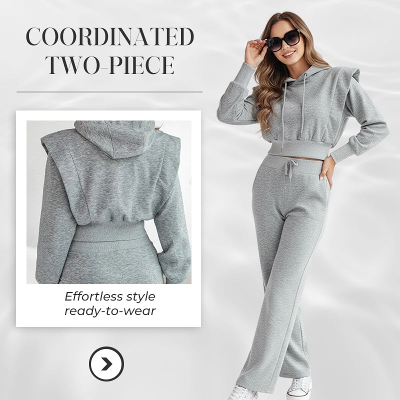 2-teiliges Rippstrick-Langarm-Crop-Top mit Weitbeinhose als abgestimmtes Lounge-Outfit