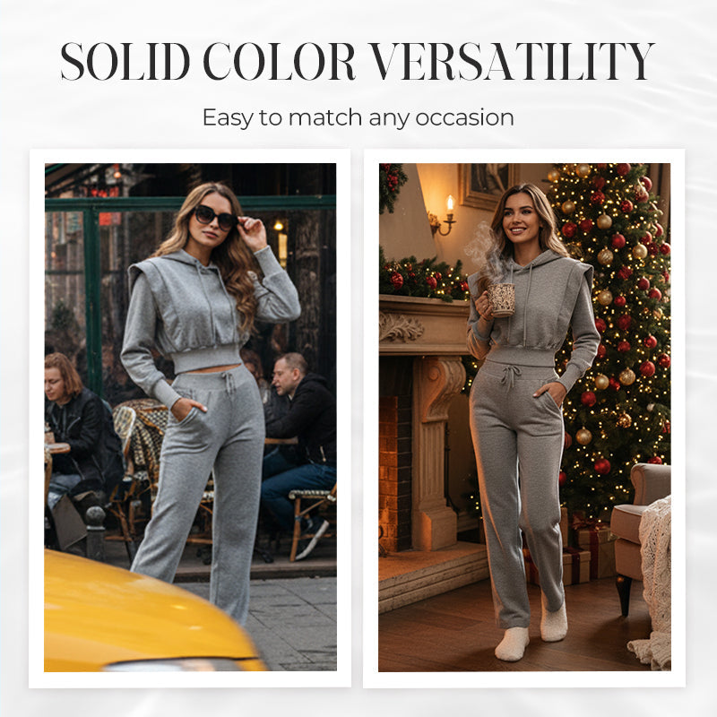 2-teiliges Rippstrick-Langarm-Crop-Top mit Weitbeinhose als abgestimmtes Lounge-Outfit