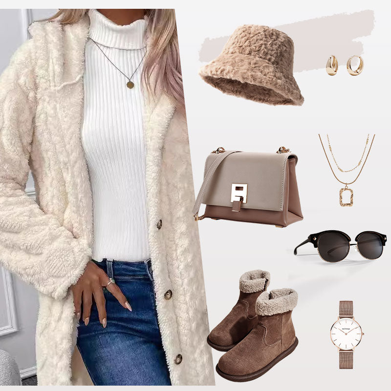 🔥Black-Friday-Mega-Angebot – 50 % Rabatt!🔥Damen warme Jacke mit Kapuze und Rautenmuster