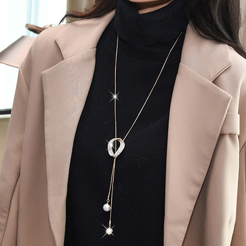 Long Faux Pearl Pendant Sweater Chain Necklace