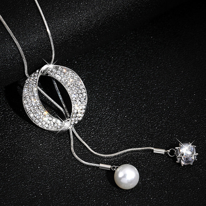 Long Faux Pearl Pendant Sweater Chain Necklace